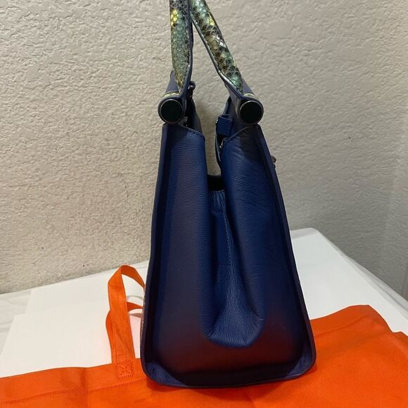 Sharif Safari Embossed Snakeskin Leather Satchel Handbag top handle  convertible - Picture 6 of 14